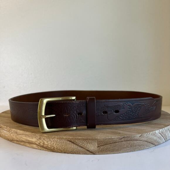 Wrangler Brown Genuine Leather Eagle Tooled Western Belt Unisex Size Large main image 10